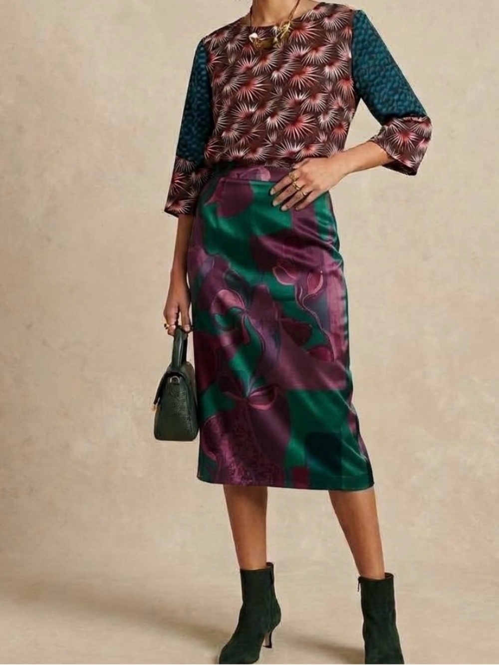 Carolyn Donnelly The Edit UK 3/4 Sleeve Abstract Floral Sunburst Print Blouse L